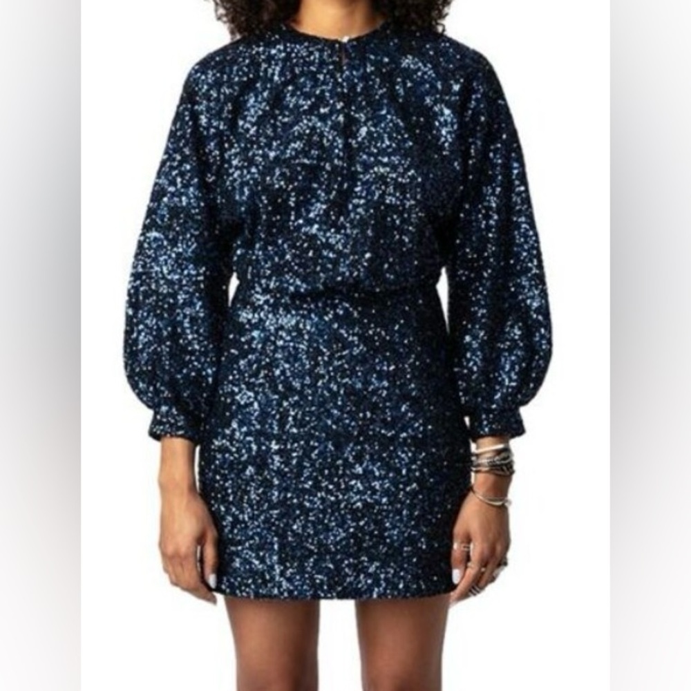 NWT Zadig & Voltaire Sparkling Midnight Blue Mini Dress. Size S